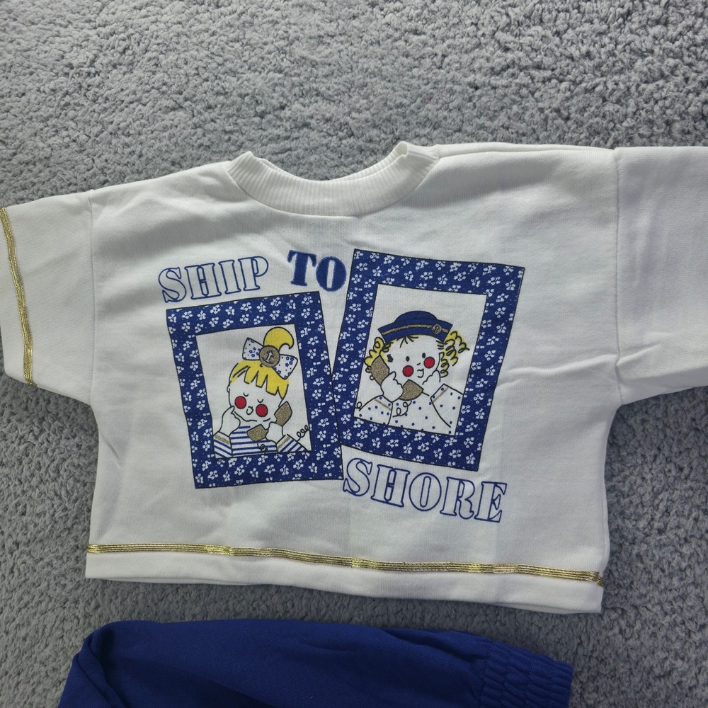 Vintage Carters Kids 6X Ship To Shore Nautical Sweatshirt Pants Set Blue White - Picture 2 of 13